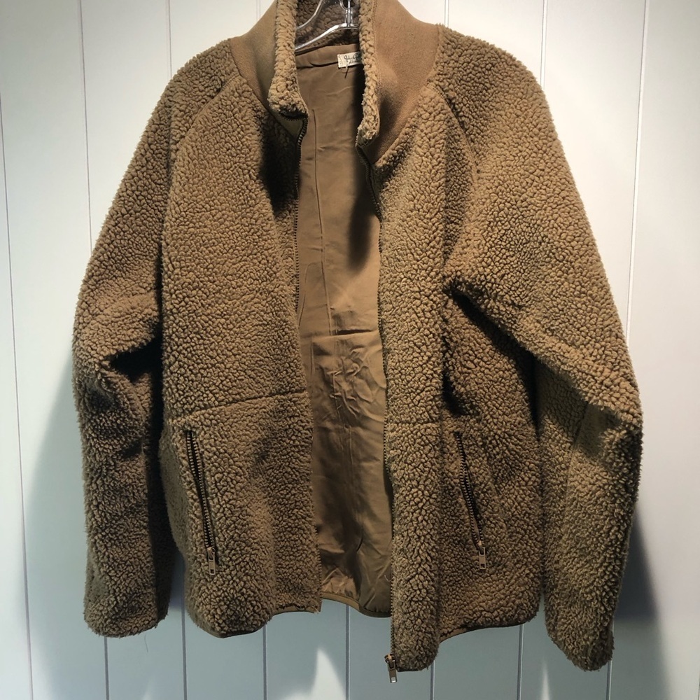 John Galt Sherpa shearling fleece teddy bear jacket lined multi pocket M/L
